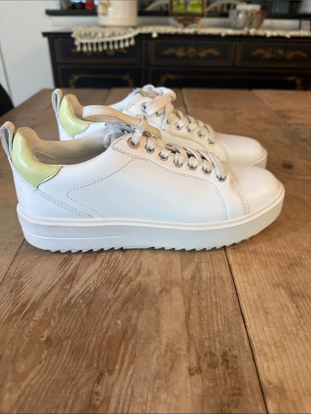 Michael Kors White Platform Sneakers with Pale Yellow Heel